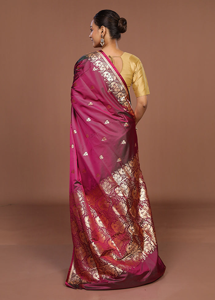 Purple Banarasi Silk Saree With Blouse Piece