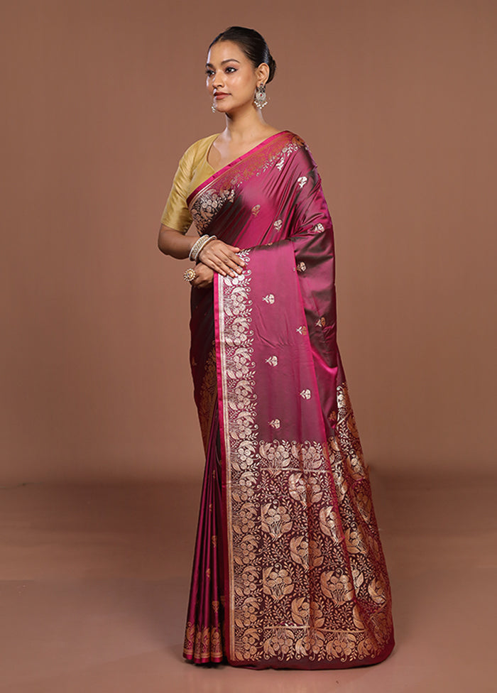 Purple Banarasi Silk Saree With Blouse Piece