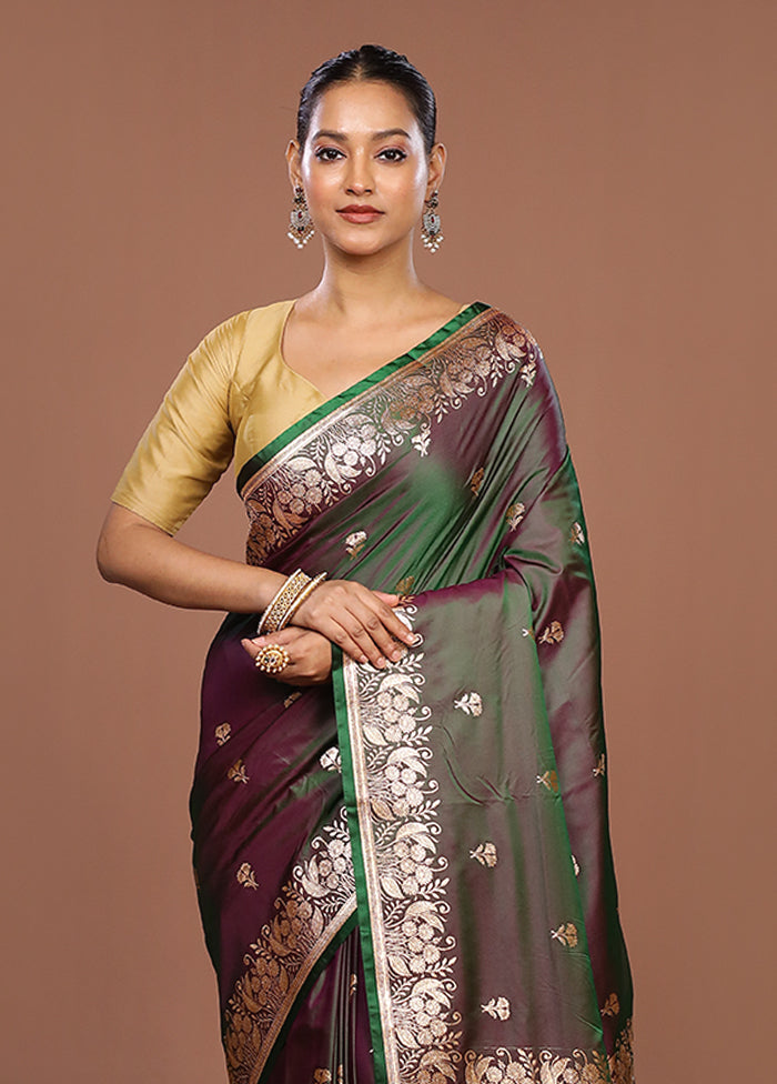 Green Banarasi Silk Saree With Blouse Piece