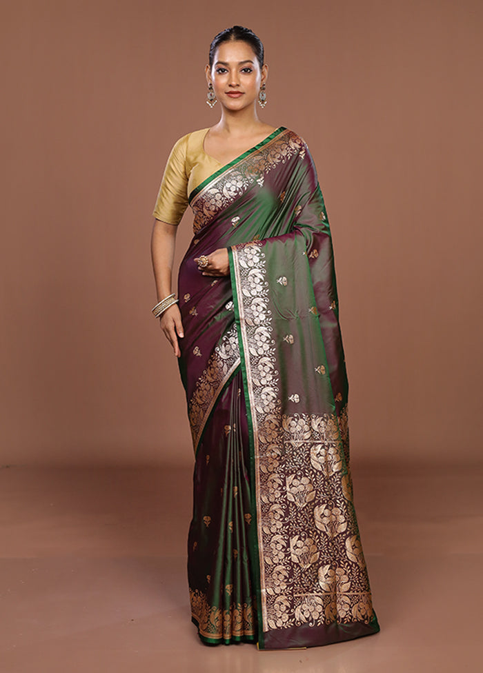 Green Banarasi Silk Saree With Blouse Piece