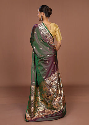 Green Banarasi Silk Saree With Blouse Piece