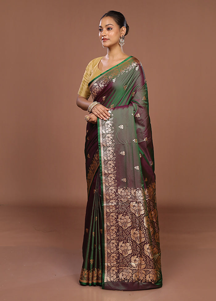 Green Banarasi Silk Saree With Blouse Piece