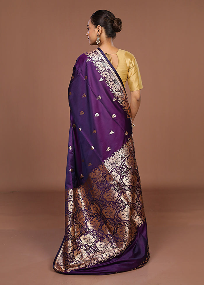 Purple Banarasi Silk Saree With Blouse Piece