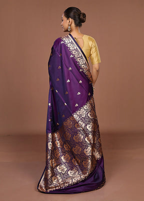 Purple Banarasi Silk Saree With Blouse Piece