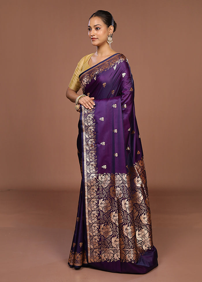 Purple Banarasi Silk Saree With Blouse Piece
