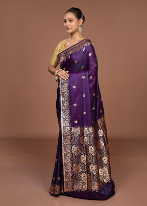 Purple Banarasi Silk Saree With Blouse Piece