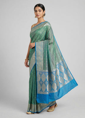 Green Banarasi Silk Saree With Blouse Piece