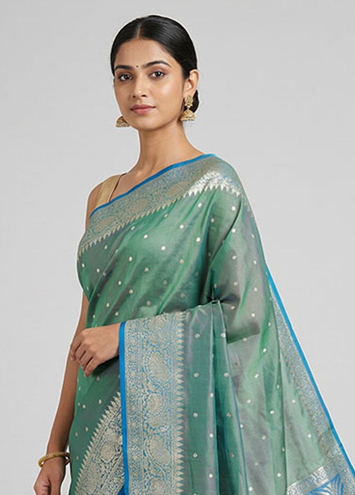 Green Banarasi Silk Saree With Blouse Piece