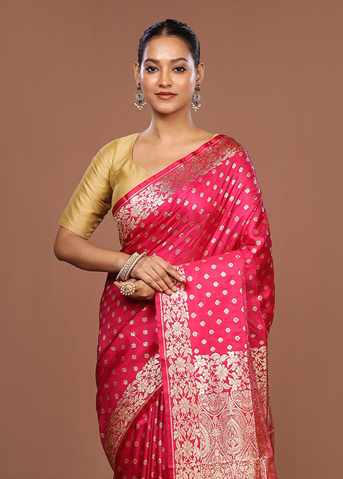 Pink Banarasi Silk Saree With Blouse Piece