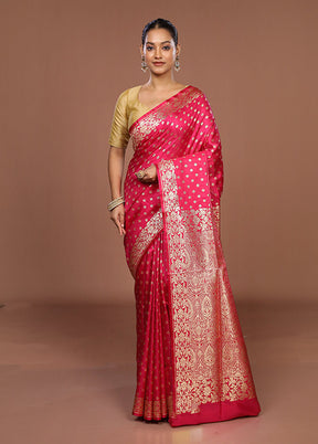 Pink Banarasi Silk Saree With Blouse Piece