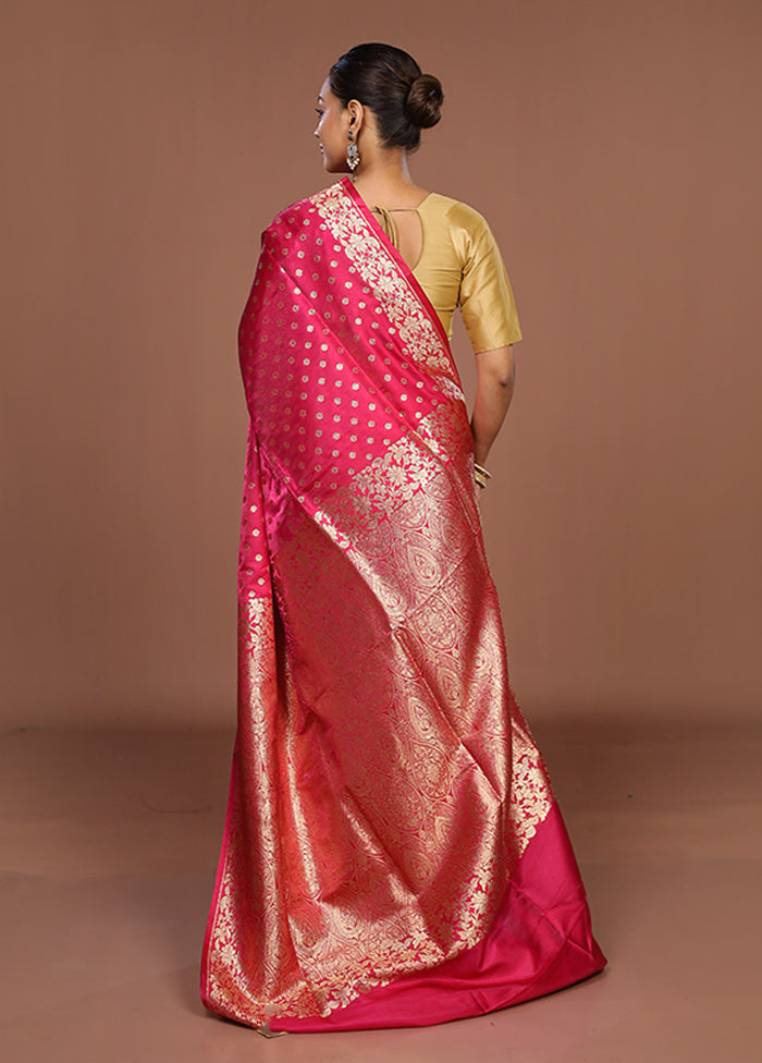 Pink Banarasi Silk Saree With Blouse Piece