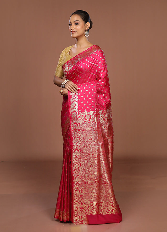 Pink Banarasi Silk Saree With Blouse Piece