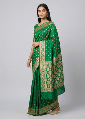 Green Banarasi Silk Saree With Blouse Piece