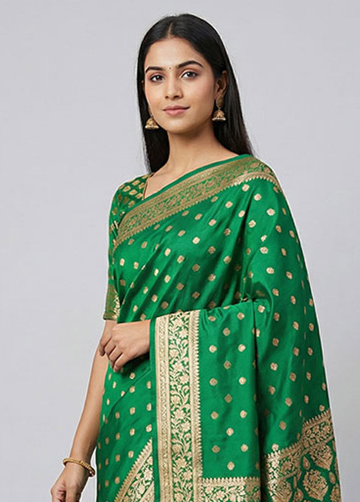 Green Banarasi Silk Saree With Blouse Piece