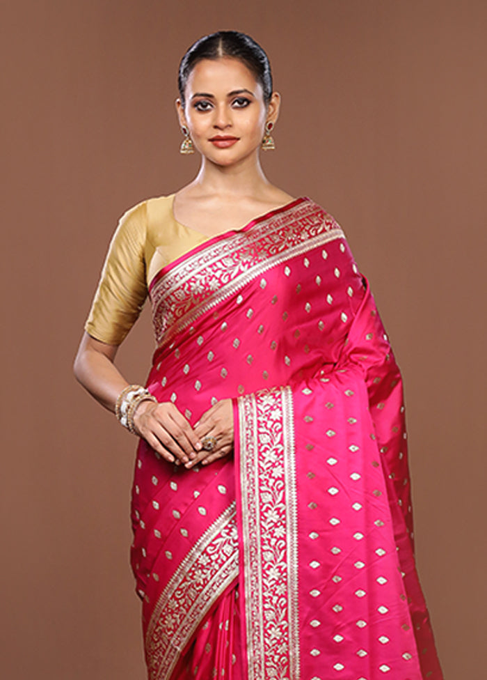 Pink Banarasi Silk Saree With Blouse Piece
