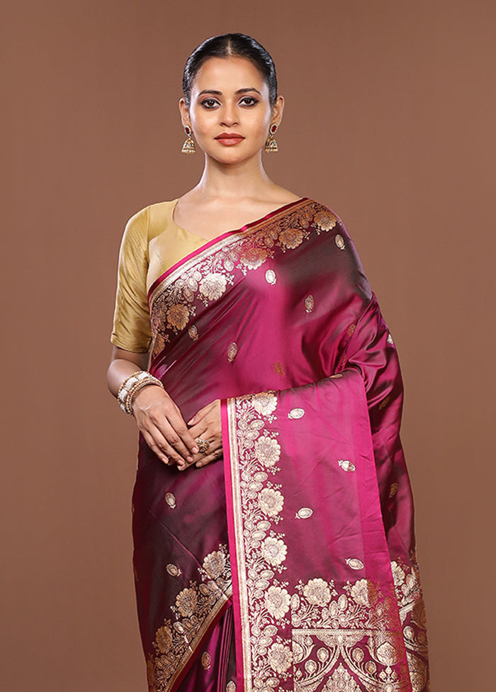 Purple Banarasi Silk Saree With Blouse Piece