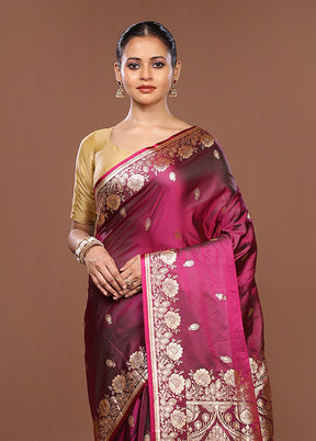 Purple Banarasi Silk Saree With Blouse Piece