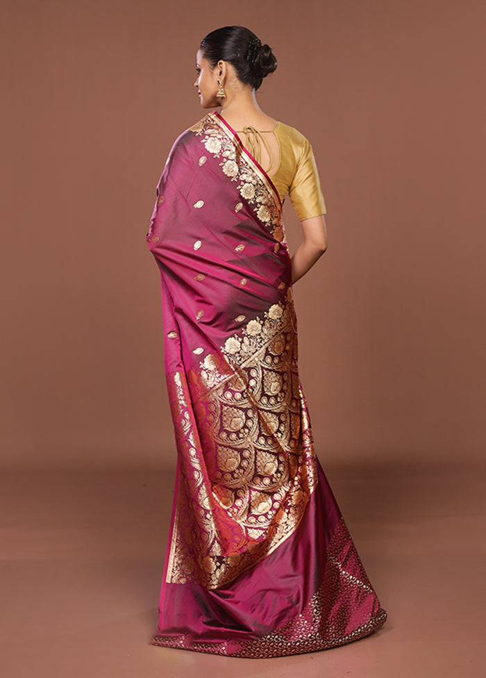 Purple Banarasi Silk Saree With Blouse Piece