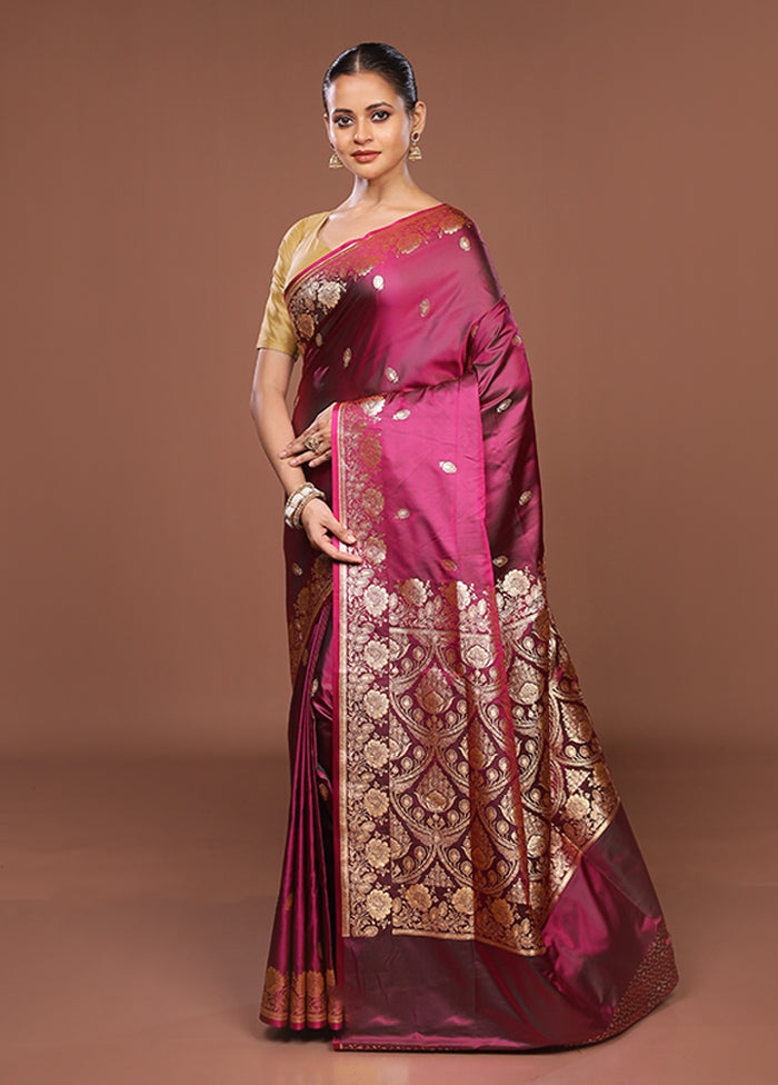 Purple Banarasi Silk Saree With Blouse Piece