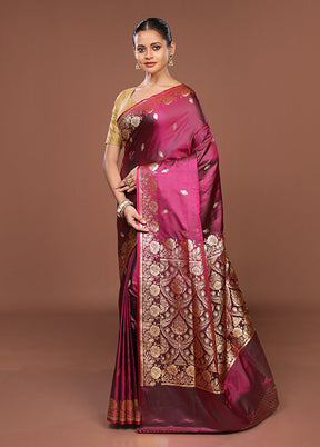 Purple Banarasi Silk Saree With Blouse Piece