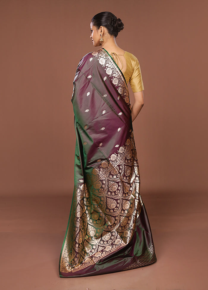 Purple Banarasi Silk Saree With Blouse Piece