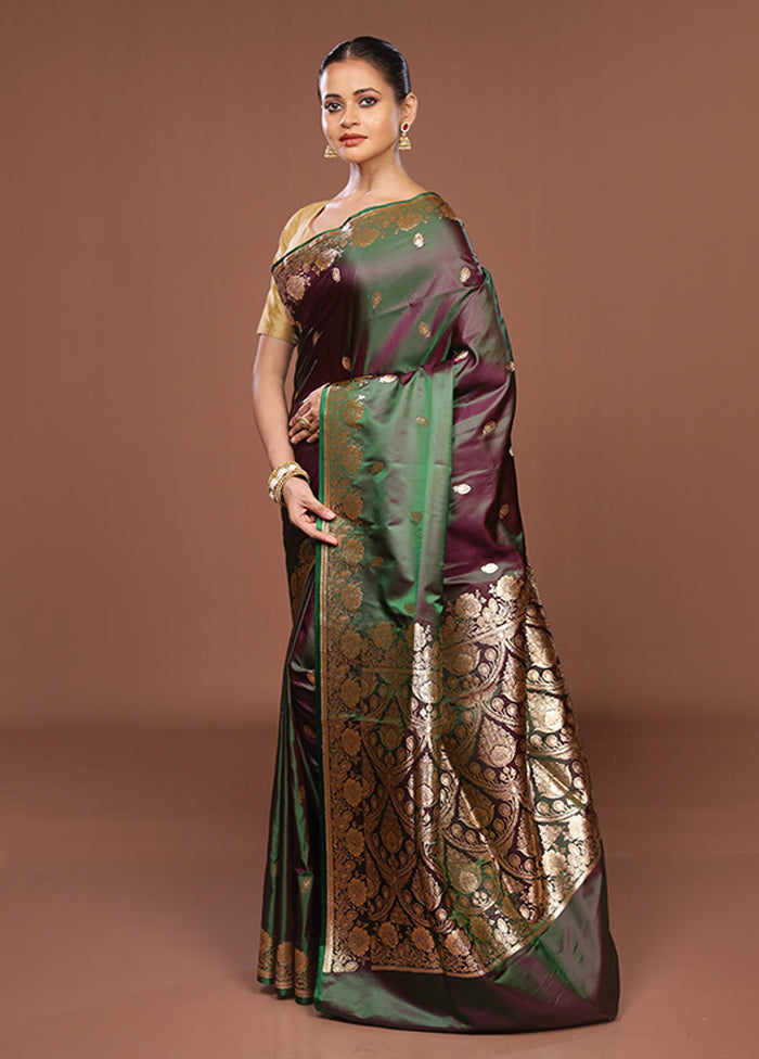 Purple Banarasi Silk Saree With Blouse Piece