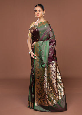 Purple Banarasi Silk Saree With Blouse Piece