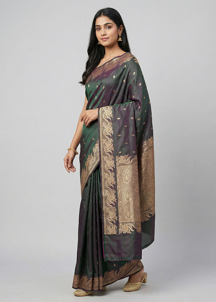 Green Banarasi Silk Saree With Blouse Piece