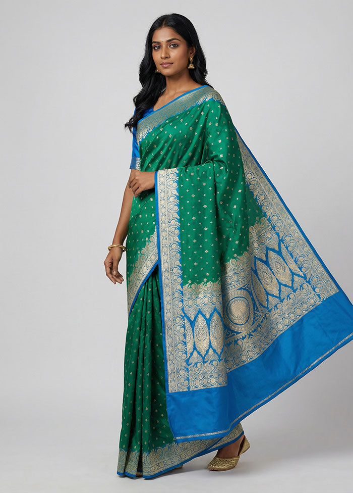 Green Banarasi Silk Saree With Blouse Piece