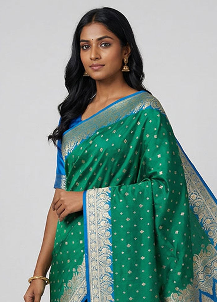 Green Banarasi Silk Saree With Blouse Piece