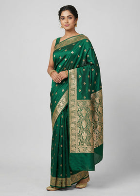 Green Banarasi Silk Saree With Blouse Piece