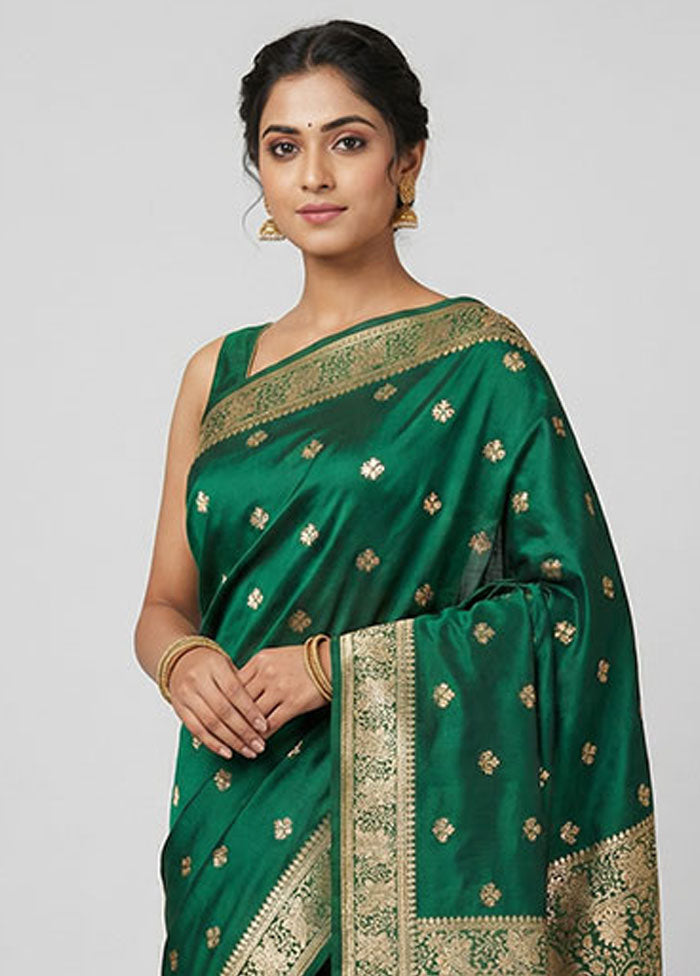 Green Banarasi Silk Saree With Blouse Piece