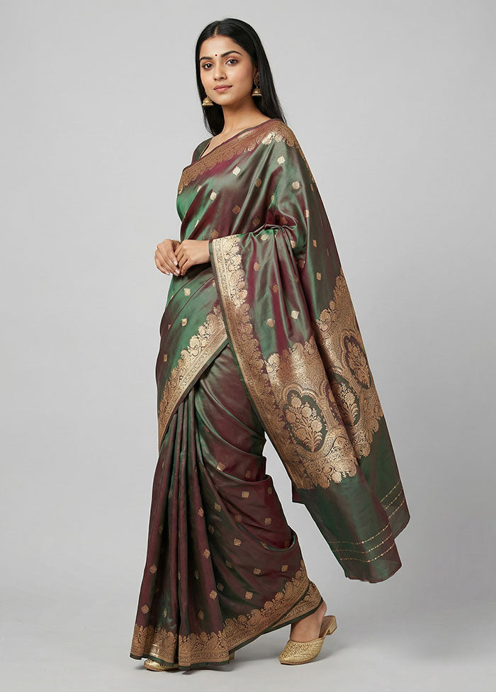 Green Banarasi Silk Saree With Blouse Piece