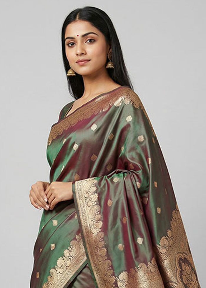 Green Banarasi Silk Saree With Blouse Piece