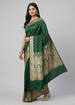 Green Banarasi Silk Saree With Blouse Piece