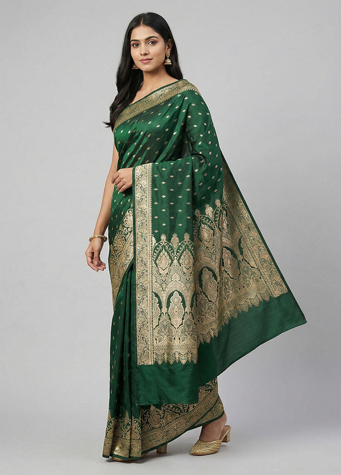 Green Banarasi Silk Saree With Blouse Piece
