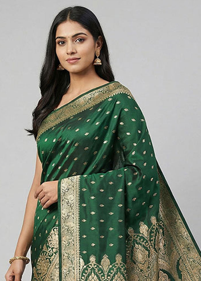 Green Banarasi Silk Saree With Blouse Piece
