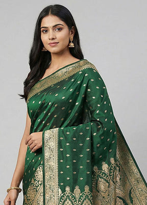 Green Banarasi Silk Saree With Blouse Piece