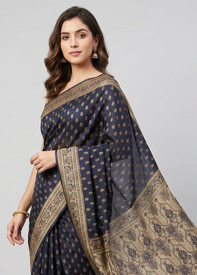Purple Jamewar Silk Saree With Blouse Piece