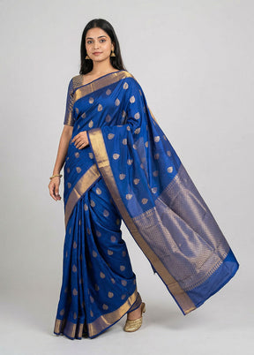 Blue Kanjivaram Silk Saree With Blouse Piece