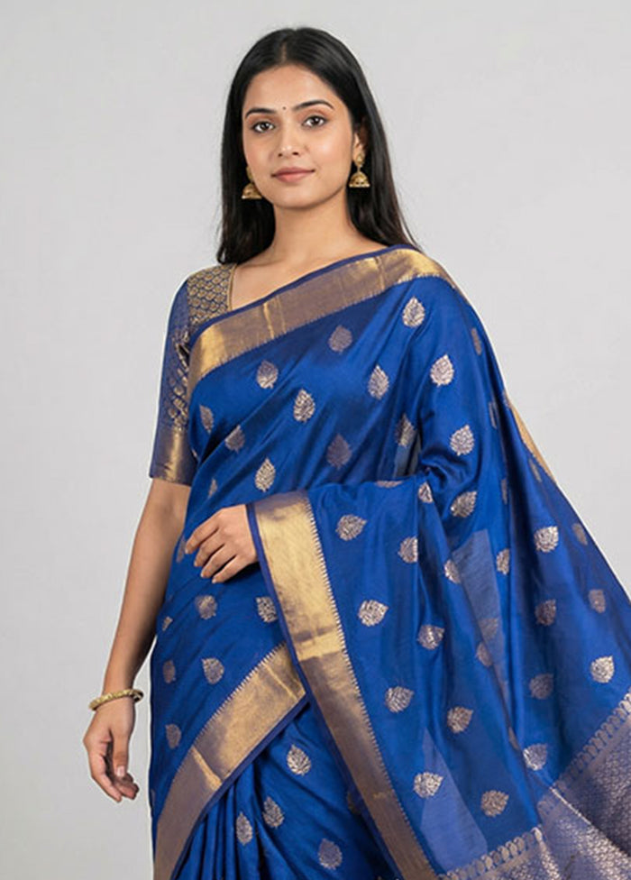 Blue Kanjivaram Silk Saree With Blouse Piece
