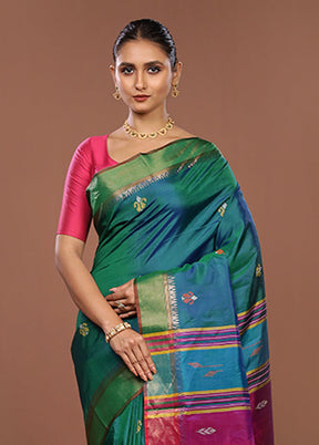 Multicolor Handloom Kanjivaram Pure Silk Saree With Blouse Piece