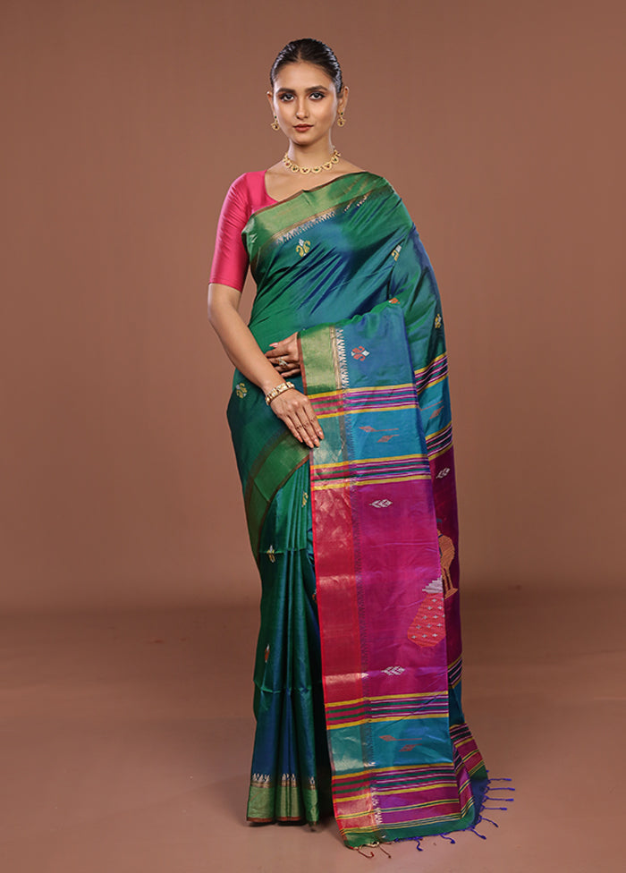 Multicolor Handloom Kanjivaram Pure Silk Saree With Blouse Piece