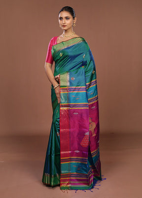 Multicolor Handloom Kanjivaram Pure Silk Saree With Blouse Piece