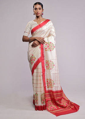 White Dupion Silk Saree With Blouse Piece