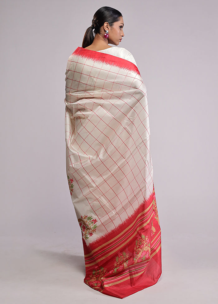 White Dupion Silk Saree With Blouse Piece