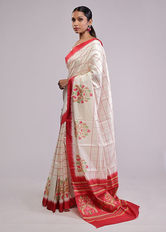 White Dupion Silk Saree With Blouse Piece