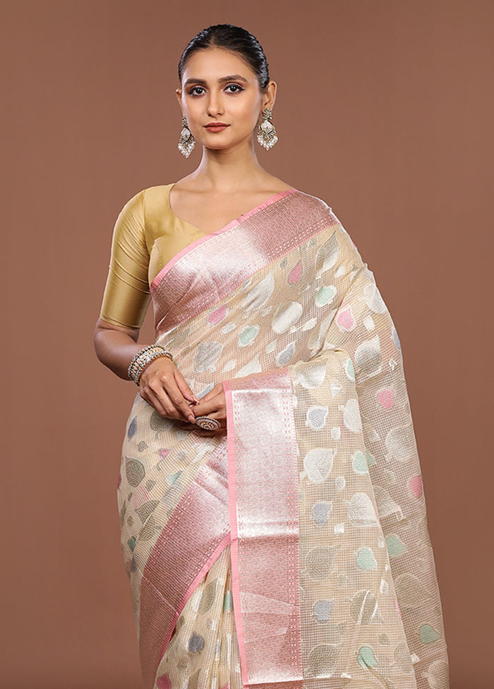 Cream Organza Saree With Blouse Piece