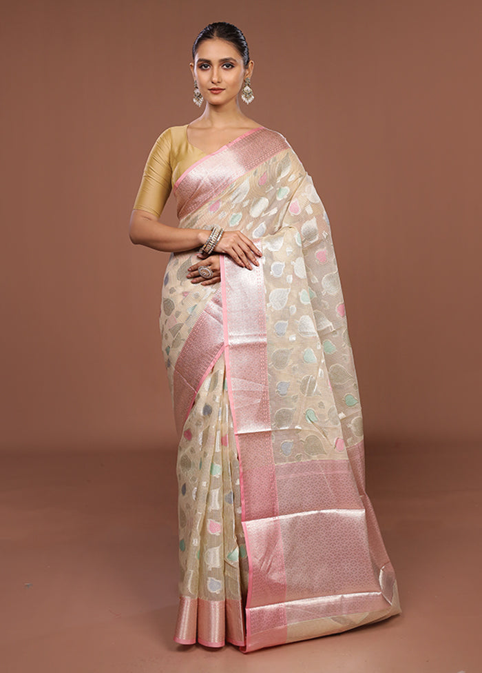 Cream Organza Saree With Blouse Piece