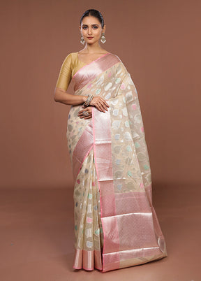 Cream Organza Saree With Blouse Piece